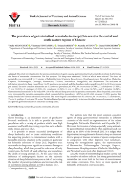 The Prevalence of Gastrointestinal Nematodes in Sheep (Ovis Aries )