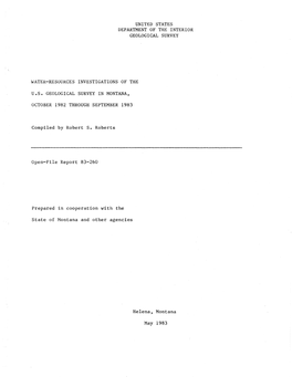 United States Department of the Interior Geological Survey Water-Resources Investigations of the U.S. Geological Survey in Monta