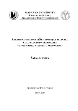 Of Selected Cold-Blooded Vertebrates – Systematics, Taxonomy, Morphology