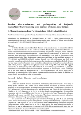 Further Characterization and Pathogenicity of Didymella Microchlamydospora Causing Stem Necrosis of Morus Nigra in Iran