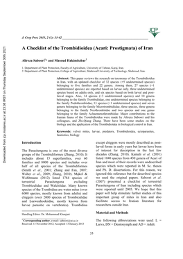 A Checklist of the Trombidioidea (Acari: Prostigmata) of Iran
