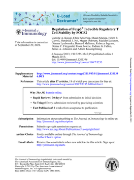 Cell Stability by SOCS2 Inducible Regulatory T + Regulation of Foxp3