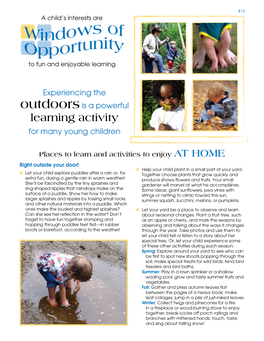 Outdoors Is a Powerful Learning Activity for Many Young Children