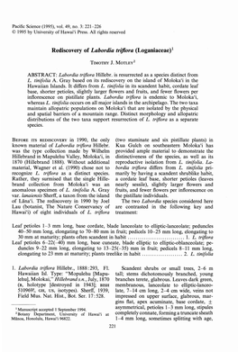 Rediscovery of Labordia Triflora (Loganiaceae)L