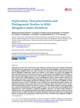Exploration, Characterization and Phylogenetic Studies in Wild Mangifera Indica Relatives