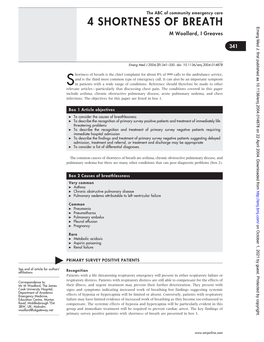 4 SHORTNESS of BREATH Emerg Med J: First Published As 10.1136/Emj.2004.014878 on 22 April 2004