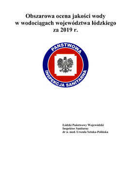 Obszarowa Ocena Jakości Wody W Wodociągach Województwa Łódzkiego Za 2019 R