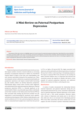 A Mini-Review on Paternal Postpartum Depression