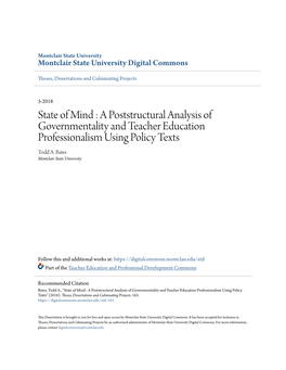 A Poststructural Analysis of Governmentality and Teacher Education Professionalism Using Policy Texts Todd A