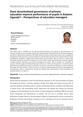 Does Decentralised Governance of Primary Education Improve Performance of Pupils in Eastern Uganda? – Perspectives of Education Managers
