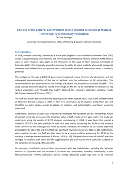 The Use of the General Achievement Test in Student Selection at Monash University: a Preliminary Evaluation
