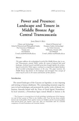 Landscape and Tenure in Middle Bronze Age Central Transcaucasia