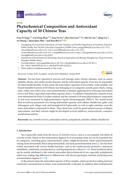 Phytochemical Composition and Antioxidant Capacity of 30 Chinese Teas