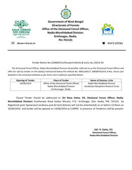 Government of West Bengal Directorate of Forests Office of the Divisional Forest Officer, Nadia-Murshidabad Division