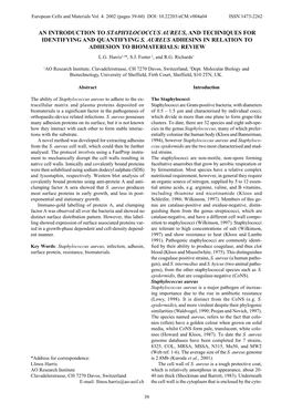 An Introduction to Staphylococcus Aureus, and Techniques for Identifying and Quantifying S