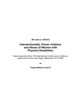 Intersectionality, Power Relations and Abuse of Women with Physical Disabilities