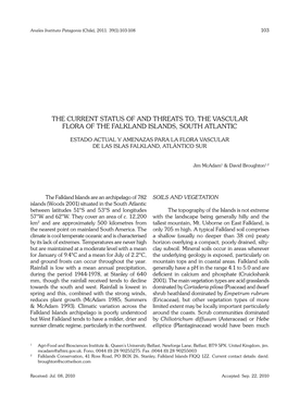 The Current Status of and Threats To, the Vascular Flora of the Falkland Islands, South Atlantic