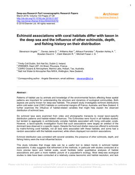 Echinoid Associations with Coral Habitats Differ with Taxon in the Deep Sea and the Influence of Other Echinoids, Depth, and Fishing History on Their Distribution