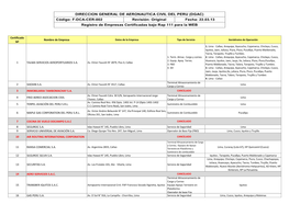 (DGAC) Código: F-DCA-CER-002 Revisión: Original Fecha: 22.03.13 Registro De Empresas Certificadas Bajo Rap 111 Para La WEB