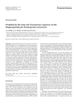 Predation by the Army Ant Neivamyrmex Rugulosus on the Fungus-Growing Ant Trachymyrmex Arizonensis