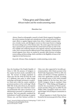 “ China Gives and China Takes” African Traders and the Nondocumenting States