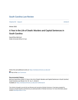 A Year in the Life of Death: Murders and Capital Sentences in South Carolina