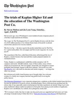 The Trials of Kaplan Higher Ed and the Education of the Washington Post Co