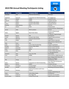 2019 PBS Annual Meeting Participants Listing