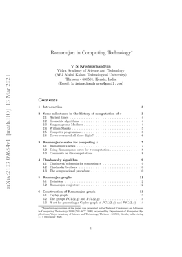 Arxiv:2103.09654V1 [Math.HO] 13 Mar 2021 6 Construction of Ramanujan Graph 13 6.1 Cayley Graph