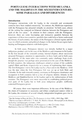 Portuguese Interactions with Sri Lanka and the Maldives in the Sixteenth Century: Some Parallels and Divergences