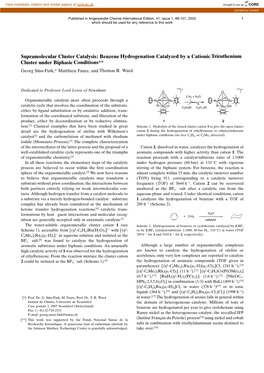 Supramolecular Cluster Catalysis: Benzene Hydrogenation