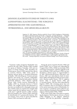 Japanese Elachista Studied by Parenti (1983) (Lepidoptera, Elachistidae): the Subgenus Aphelosetia and the Gleichenella-, Tetragonella-, and Bifasciella-Groups