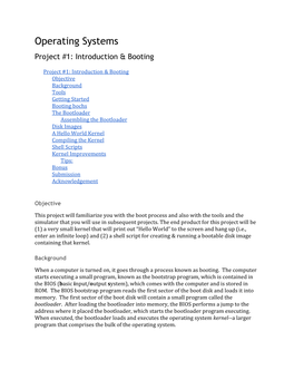 Operating Systems Project #1: Introduction & Booting
