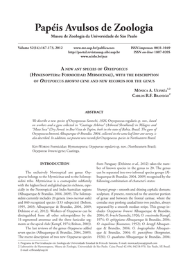 A New Ant Species of Oxyepoecus (Hymenoptera: Formicidae: Myrmicinae), with the Description of Oxyepoecus Browni Gyne and New Records for the Genus