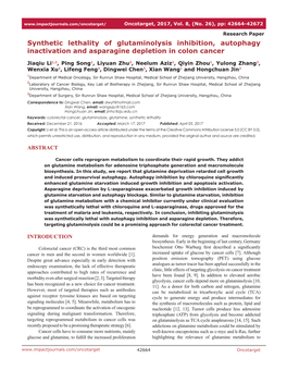 Synthetic Lethality of Glutaminolysis Inhibition, Autophagy Inactivation and Asparagine Depletion in Colon Cancer