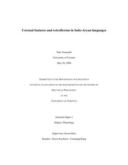 Coronal Features and Retroflexion in Indo-Aryan Languages