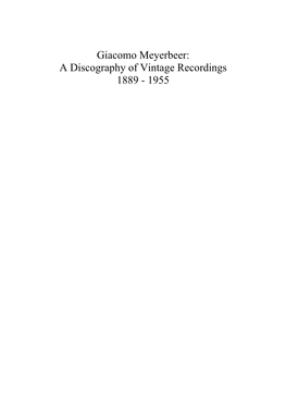 Giacomo Meyerbeer: a Discography of Vintage Recordings 1889 - 1955