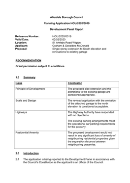 Allerdale Borough Council Planning Application HOU/2020/0019