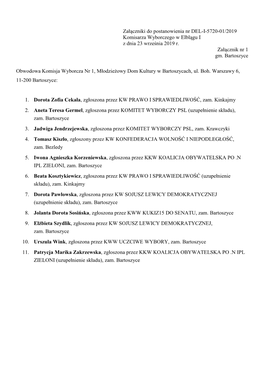 Załączniki Do Postanowienia Nr DEL-I-5720-01/2019 Komisarza Wyborczego W Elblągu I Z Dnia 23 Września 2019 R. Załącznik Nr 1 Gm