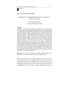 DOI: 10.2478/Abcsj-2018-0006 Material Excess and Deadly