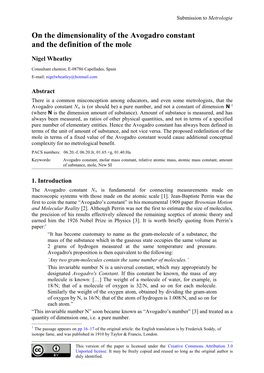 On the Dimensionality of the Avogadro Constant and the Definition of the Mole