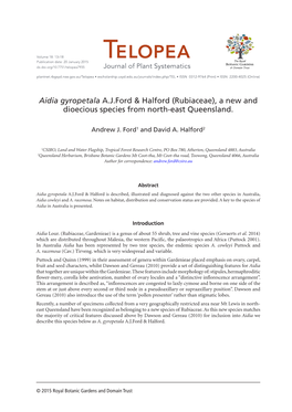 Aidia Gyropetala A.J.Ford & Halford (Rubiaceae), a New and Dioecious Species from North-East Queensland