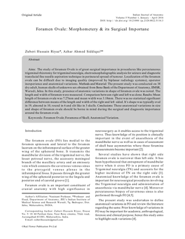 Foramen Ovale: Morphometery & Its Surgical Importane