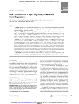 DNA Topoisomerase III Alpha Regulates P53-Mediated Tumor Suppression