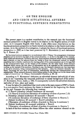 • on the English and Czech Situational Adverbs in Functional Sentence Perspective