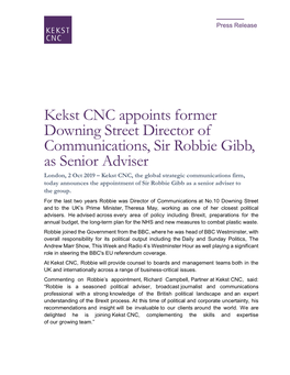 Kekst CNC Appoints Former Downing Street Director of Communications