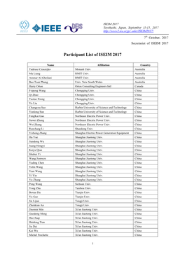 Participant List of ISEIM 2017