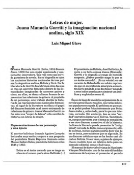 Letras De Mujer. J Nana Manuela Gorriti Y La Imaginación Nacional Andina, Siglo XIX