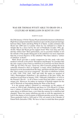 Was Sir Thomas Wyatt Able to Draw on a Culture of Rebellion in Kent in 1554?