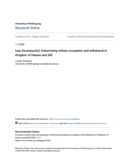 Iraq, the Prequel(S): Historicising Military Occupation and Withdrawal in Kingdom of Heaven and 300